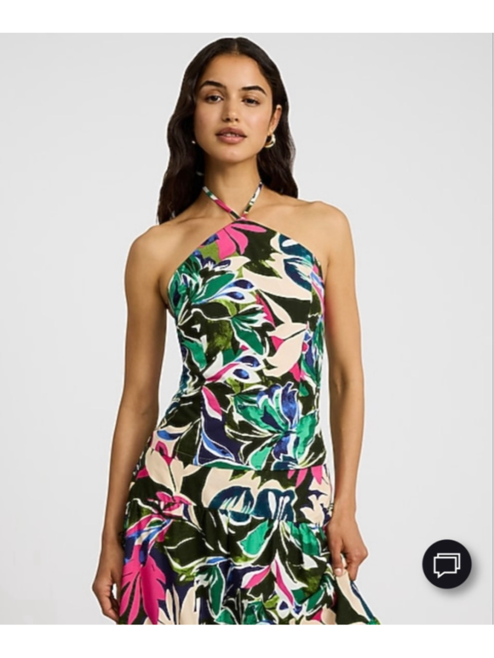 EXPRESS Floral Halter Tank Top XL Black Green